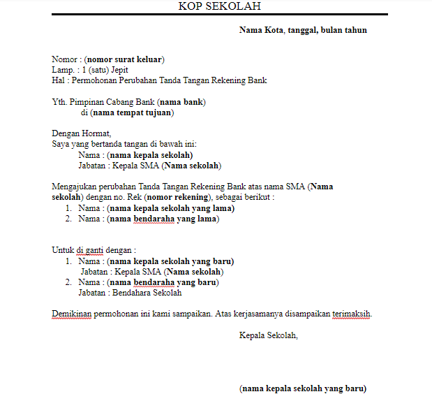 Contoh Surat Permohonan Pergantian Spesimen Kepala Sekolah Contoh