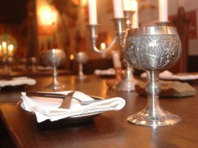 silver goblet in a medieval feast